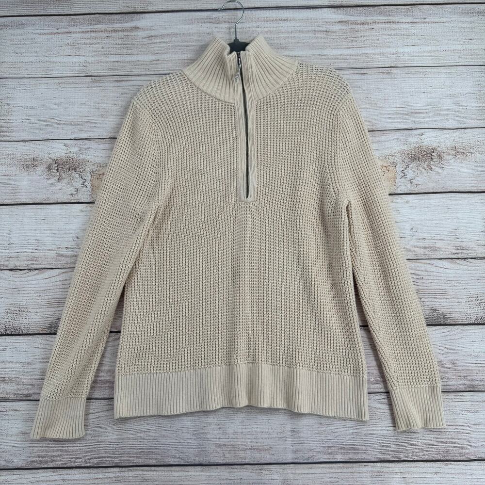 Patagonia‎ Ponderosa Pine 1/4-Zip Waffle Knit Sweater Womens Medium Cream
